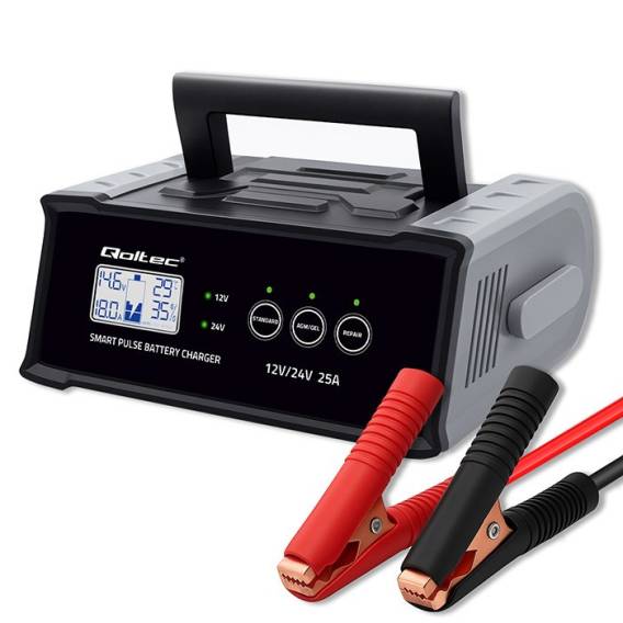 Obrázok pre Qoltec 52514 Nabíječka 12V 24V 25A | Usměrňovač s funkcí opravy pro AGM GEL SLA baterie | LCD