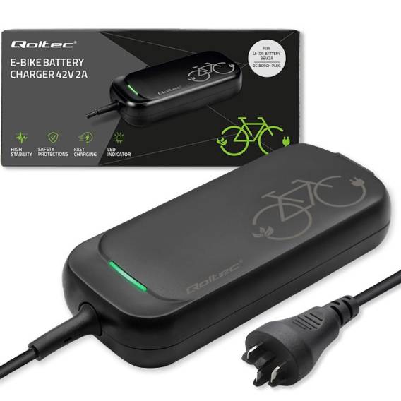 Obrázok pre Qoltec Szybka Ładowarka Pro do roweru elektrycznego Bosch 36V | 42V | 2A | Bosch plug | wodoodporna +kabel zasilający