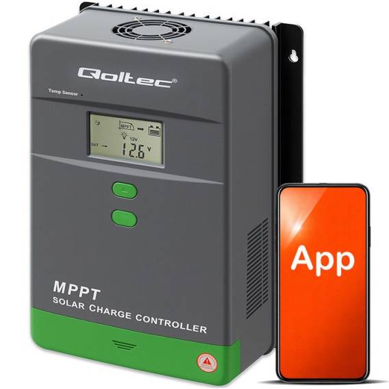 Obrázok pre Qoltec 53670 Solární regulátor nabíjení MPPT s teplotním senzorem 80A | 12V / 24V | LCD | Bluetooth | Aplikace | Gel | LiFePO4