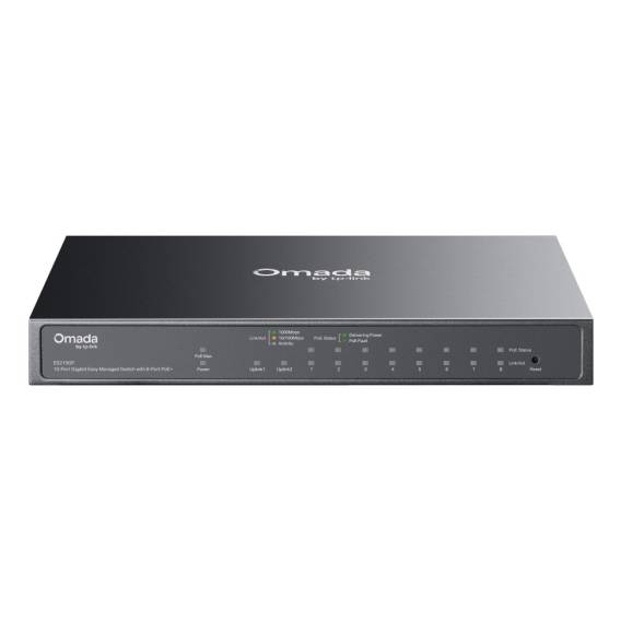 Obrázok pre TP-Link Omada ES210GP síťový přepínač Řízený L2 Gigabit Ethernet (10/100/1000) Podpora napájení po Ethernetu (PoE) DIN rail Černá