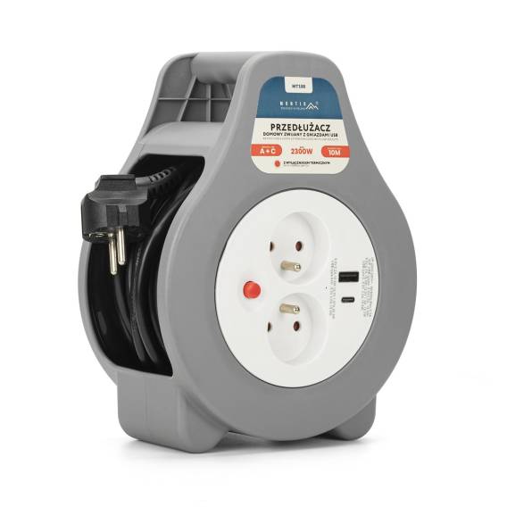 Obrázok pre Montis Przedłużacz domowy zwijany z USB 10m MT188 2 AC zásuvky / AC zásuvek