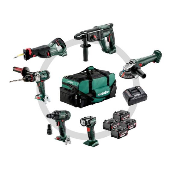 Obrázok pre METABO ZESTAW COMBO 18V 6.1 (SB18LTX +SSW18LTX300BL +KH18LTX24 +W18L9-125QUICK +SSEP18LT +ULA) 4x4,0Ah TORBA