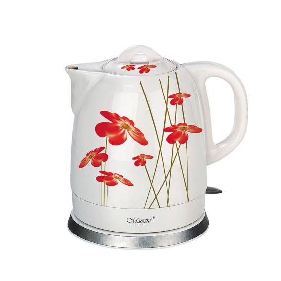 Obrázok pre MAESTRO MR-066-RED FLOWERS elektrická konvice 1,5 l 1500 W Červená, Bílá