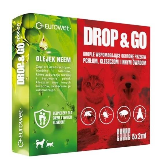 Obrázok pre EUROWET Drop&Go Spot-on – kapky proti blechám a klíšťatům pro psa a kočku – 5x2 ml