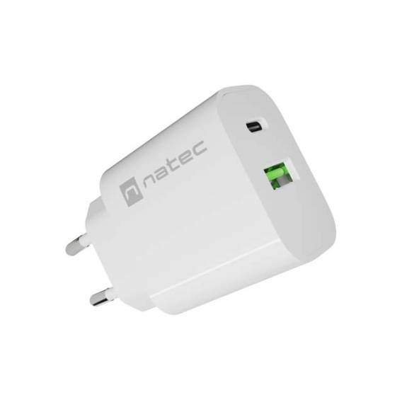 Obrázok pre SÍŤOVÁ NABÍJEČKA NATEC RIBERA 1X USB-A + 1X USB-C 20W BÍLÁ