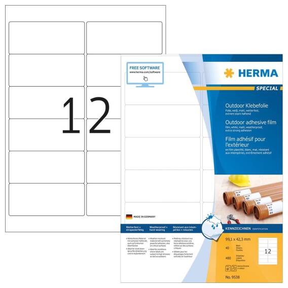 Obrázok pre HERMA 9538 samolepicí štítky Obdélník Bílá 480 kusů