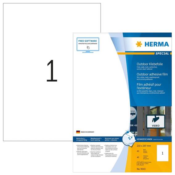 Obrázok pre HERMA 9543 samolepicí štítky Obdélník Bílá 40 kusů