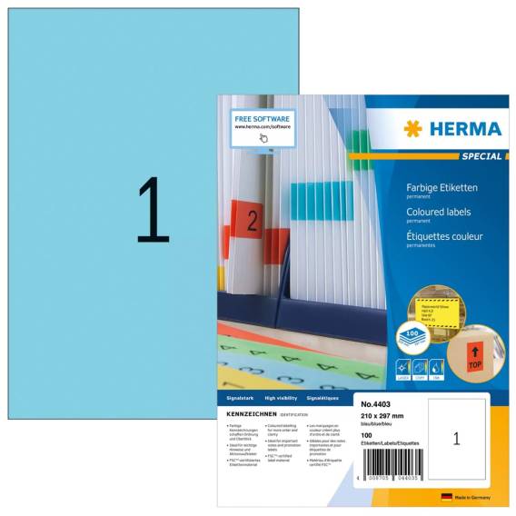 Obrázok pre HERMA 4403 samolepicí štítky Obdélník Permanentní Modrá 100 kusů