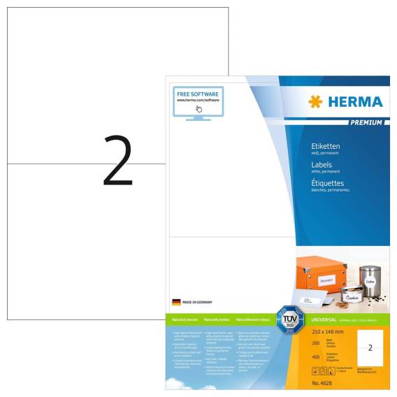 Obrázok pre HERMA 4628 samolepicí štítky Obdélník Permanentní Bílá 400 kusů