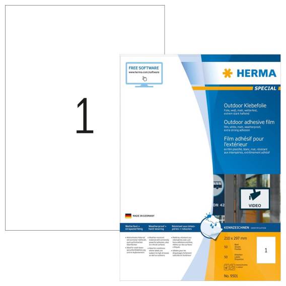 Obrázok pre HERMA 9501 samolepicí štítky Obdélník Permanentní Bílá 50 kusů