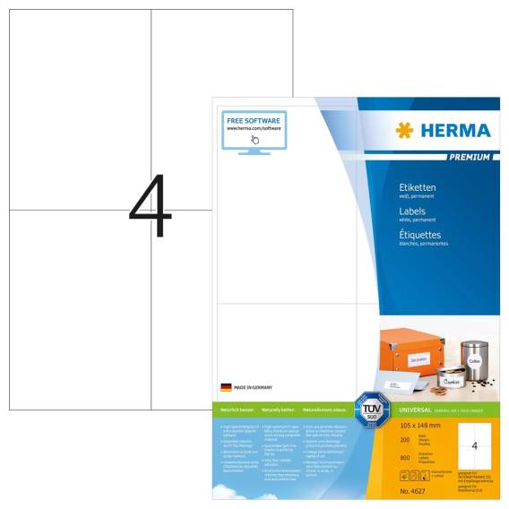 Obrázok pre HERMA 4627 samolepicí štítky Obdélník Permanentní Bílá 800 kusů