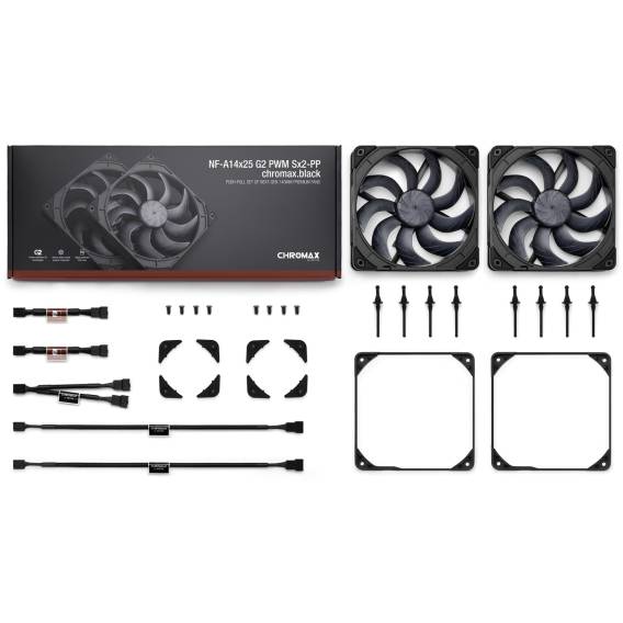 Obrázok pre Noctua NF-A14X25 G2 PWM SX2-PP CHROMAX.BLACK Chladicí systém pro počítač Počítačová skříň Ventilátor 14 cm Černá 2 kusů