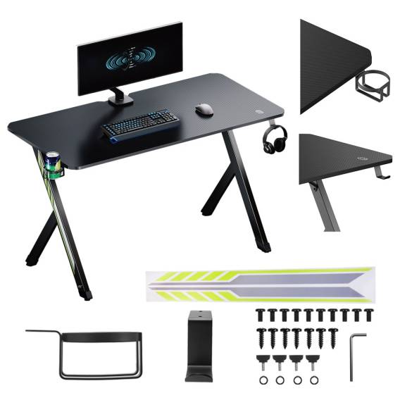 Obrázok pre NanoRS gaming desk, black with headphone and cup holder, max. 75kg, dimensions 1200x600x750mm, RS101