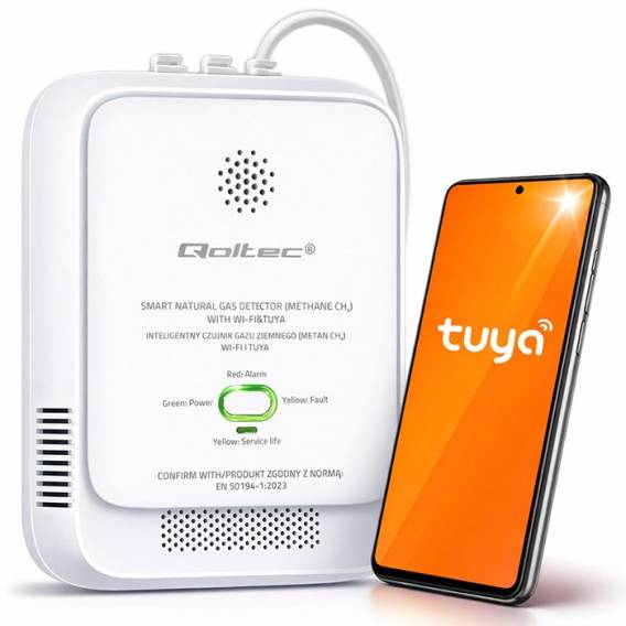 Obrázok pre Qoltec 52651 Senzor úniku zemního plynu | CH4 detektor | NG | Tuja | Wi-Fi | 85dB alarm | LED