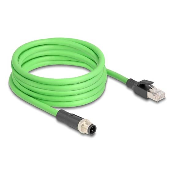 Obrázok pre DeLOCK Kabel M12, D-kódovaný, 4 pin, ze zástrčkového na RJ45 zástrčkového konektor, PUR (TPU), 5 m
