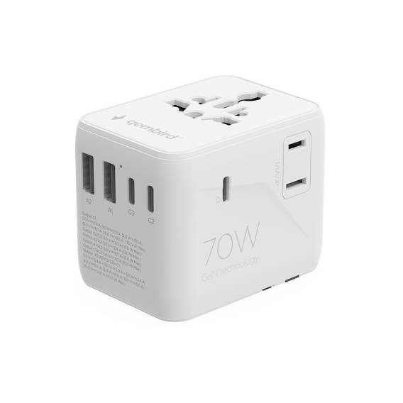 Obrázok pre Gembird TPA-2A3C70-01-W Univerzální cestovní napájecí adaptér, 70 W, bílý