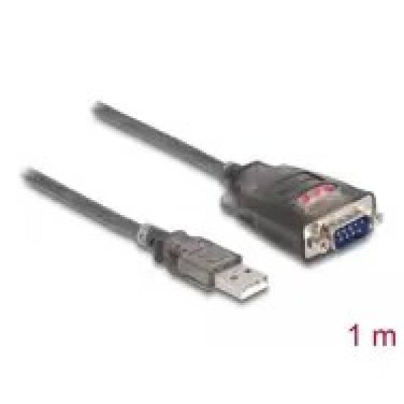 Obrázok pre DeLOCK Adaptér z rozhraní USB 2.0 Typu-A na 1 x 9 pinový zástrčkový konektor sériového rozhraní RS-232 D-Sub s maticemi, se 3 x LED, délky 1 m