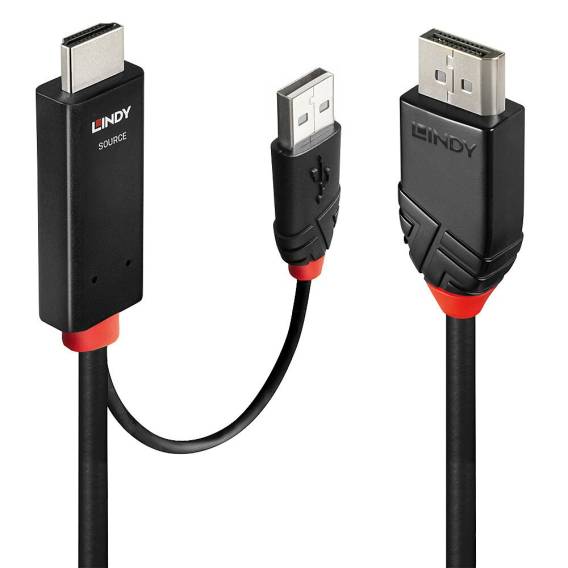 Obrázok pre Lindy 41500 adaptér k video kabelům 3 m HDMI + USB Type-A DisplayPort Černá