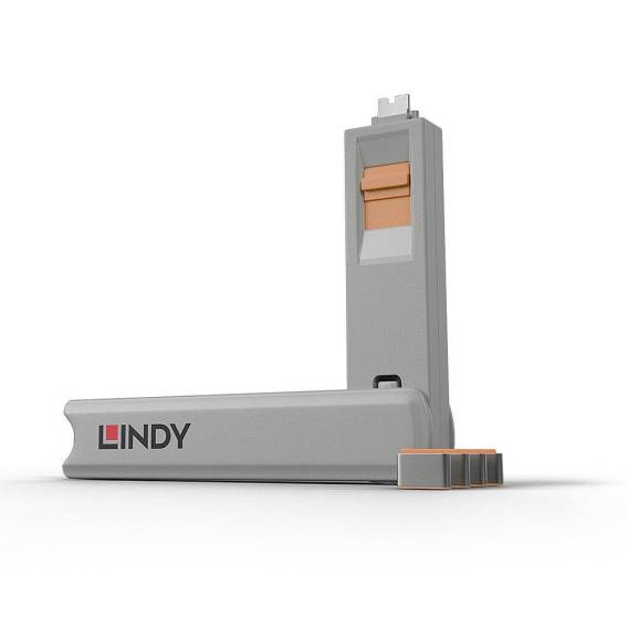 Obrázok pre Lindy 40428 blokátor portů Klíč od blokátoru portu USB typu C Šedá, Oranžová 4 kusů