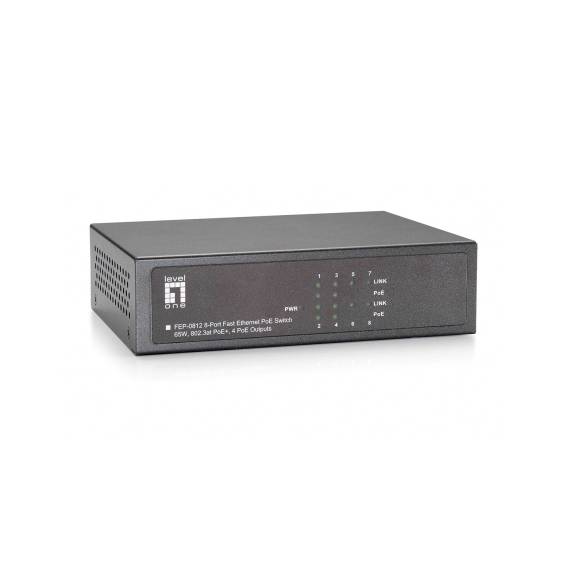 Obrázok pre LevelOne FEP-0812 síťový přepínač Fast Ethernet (10/100) Podpora napájení po Ethernetu (PoE) Černá