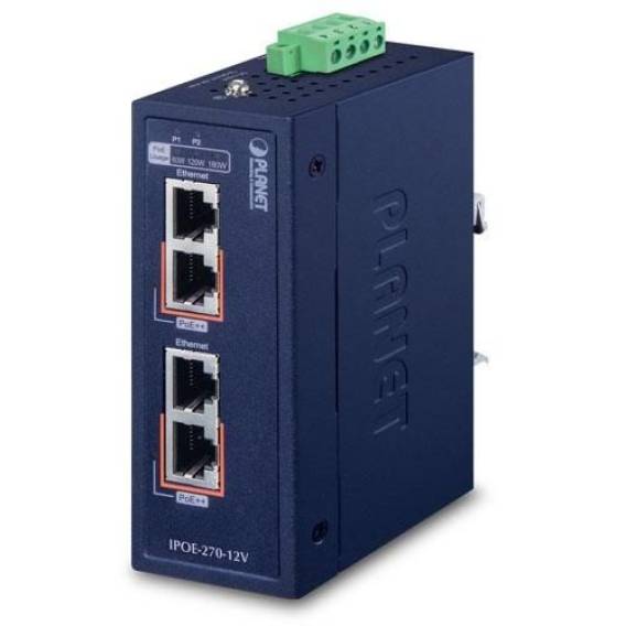 Obrázok pre PLANET IPOE-270-12V síťový přepínač Podpora napájení po Ethernetu (PoE) Modrá