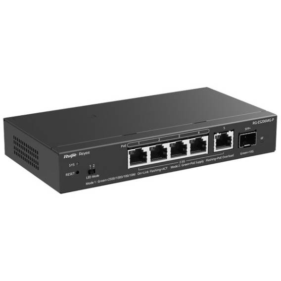 Obrázok pre Ruijie Networks RG-ES206MG-P síťový přepínač Řízený L2 2.5G Ethernet (100/1000/2500) Podpora napájení po Ethernetu (PoE) Stolní/nástěnná montáž Černá