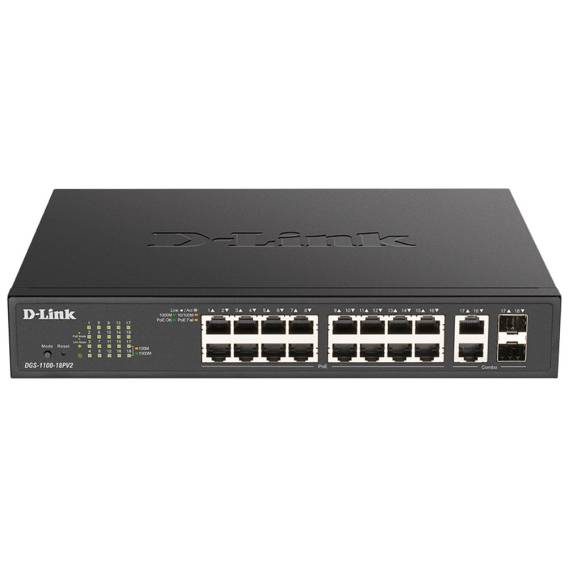 Obrázok pre D-Link DGS-1100-18PV2 síťový přepínač Řízený L2 Gigabit Ethernet (10/100/1000) Podpora napájení po Ethernetu (PoE) 1U Černá