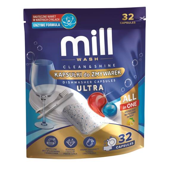 Obrázok pre MILL Kapsle do myček nádobí CLEAN&SHINE Ultra, 32 ks, 3K.D