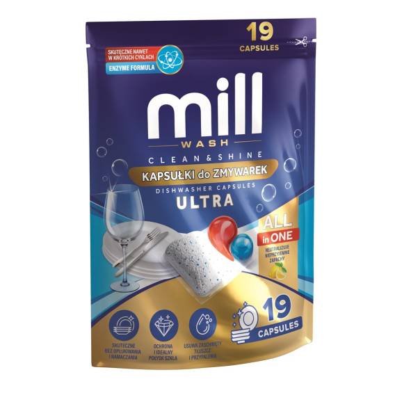 Obrázok pre MILL Kapsle do myček nádobí CLEAN&SHINE Ultra, 19 ks, 3K.D