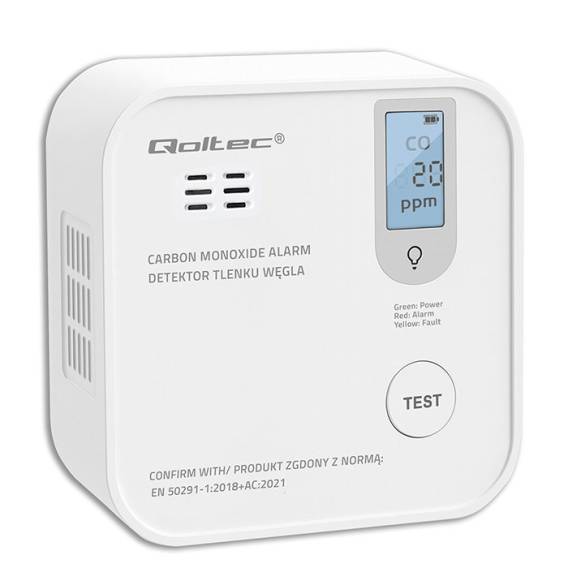Obrázok pre Qoltec 52577 Bezdrátový senzor oxidu uhelnatého (CO) s baterií | životnost senzoru 10 let | alarm 85 dB | LED