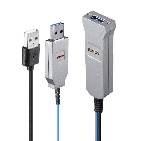 Obrázok pre Lindy 43345 USB kabel USB 3.2 Gen 1 (3.1 Gen 1) 30 m USB A 2 x USB A Modrá, Stříbrná