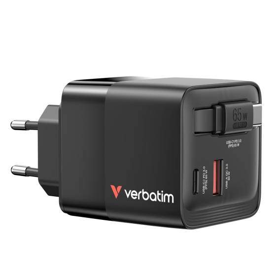 Obrázok pre Verbatim GaN Charger 65W Univerzální Černá AC Rychlé nabíjení Vnitřní