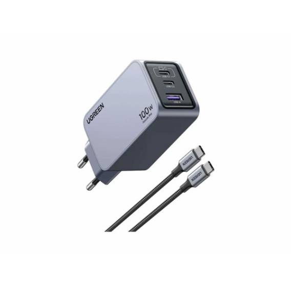 Obrázok pre Ugreen Nexode Pro EU 3-Port GaN PD Fast Charger With USB-C Cable Univerzální Černá, Šedá AC Rychlé nabíjení Vnitřní