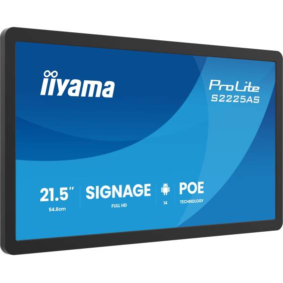 Obrázok pre iiyama ProLite S2225AS-B1P Plochá digitální tabule 54,6 cm (21.5") LCD Wi-Fi 500 cd/m² Full HD Černá Zabudovaný procesor Android 24/7