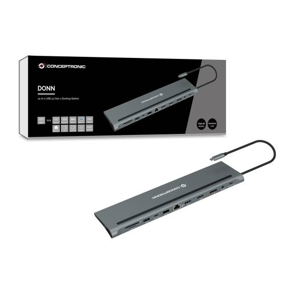 Obrázok pre Conceptronic DONN17G dokovací stanice/replikátor portů Kabel USB 3.2 Gen 1 (3.1 Gen 1) Type-C Šedá