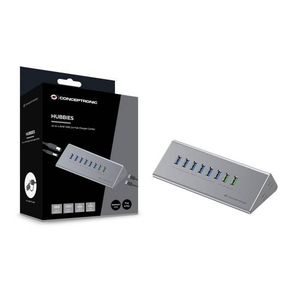 Obrázok pre Conceptronic HUBBIES18G rozbočovač rozhraní USB 3.2 Gen 1 (3.1 Gen 1) Type-B 5000 Mbit/s Šedá