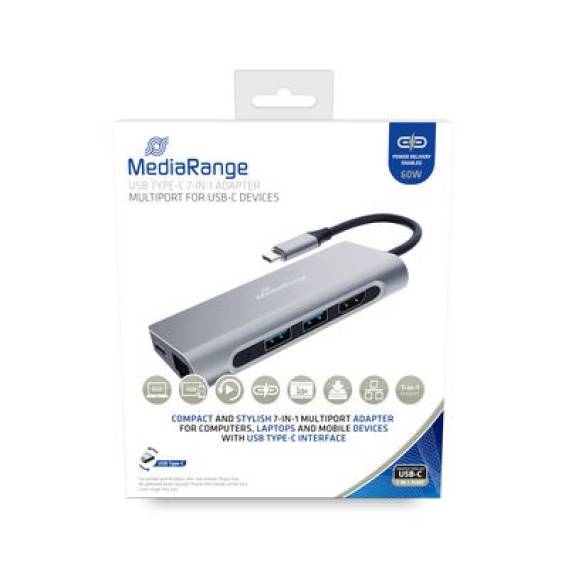 Obrázok pre MediaRange MRCS510 dokovací stanice/replikátor portů USB 3.2 Gen 1 (3.1 Gen 1) Type-C Stříbrná