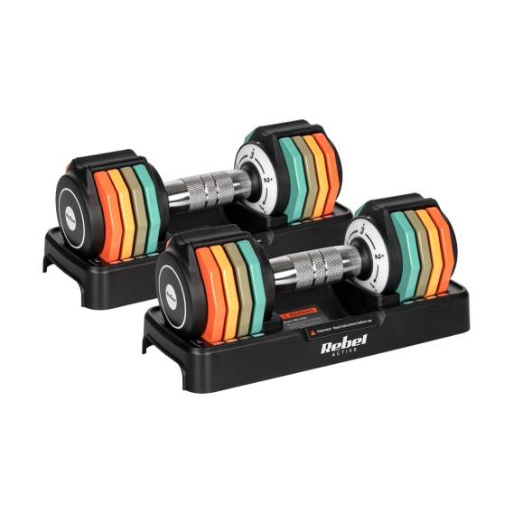 Obrázok pre Hantle żeliwne regulowane automatycznie, zestaw 2x5 kg, skok co 1kg, REBEL ACTIVE