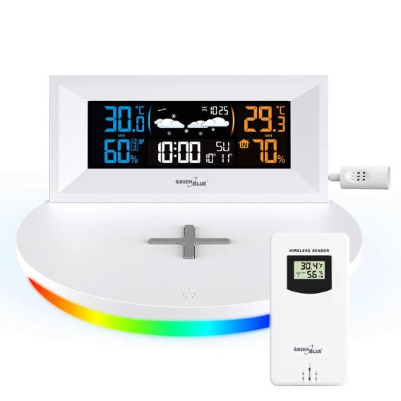 Obrázok pre GreenBlue Wireless Weather Station with Wireless/Inductive Charger, Clock, Alarm, Calendar, Outdoor Sensor, GB213