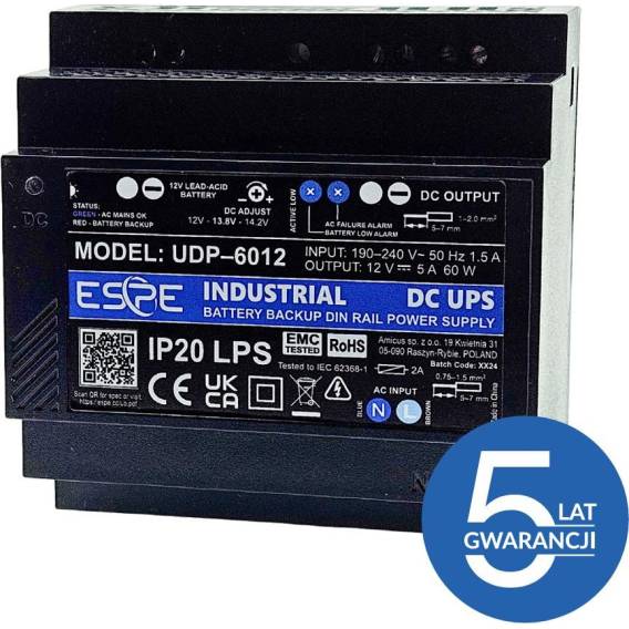 Obrázok pre ZASILACZ IMPULSOWY BUFOROWY NA SZYNĘ DIN ESPE UDP-6012 12 V 60 W 5 A