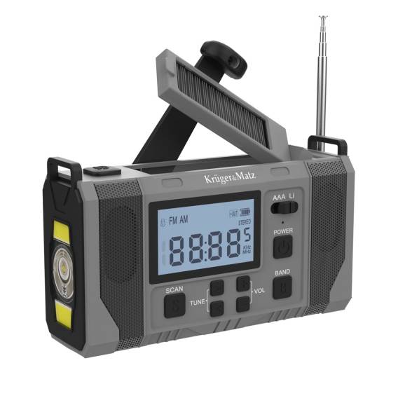 Obrázok pre Radio solarne, przenośne radio awaryjne SOS, powerbank 10000mAh, latarka, dynamo, Kruger&Matz