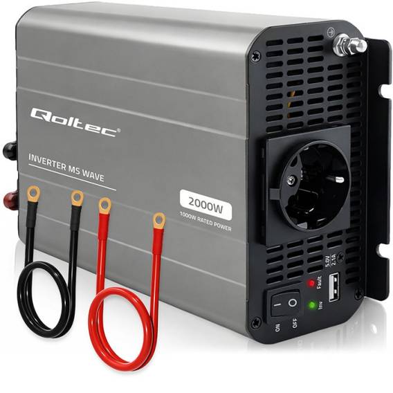 Obrázok pre Qoltec Przetwornica napięcia MS Wave | 12V na 230V | 1000/2000W | USB | Kompatybilna z LiFePO4 GEL AGM