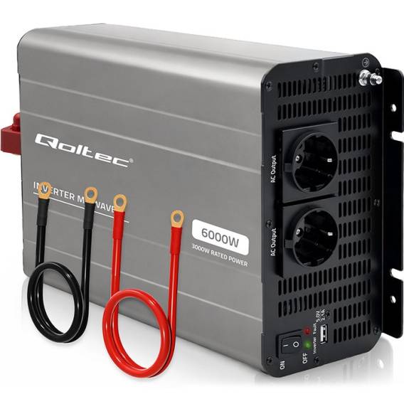 Obrázok pre Qoltec Przetwornica napięcia MS Wave | 12V na 230V | 3000/6000W | USB | Kompatybilna z LiFePO4 GEL AGM