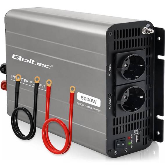 Obrázok pre Qoltec Przetwornica napięcia MS Wave | 12V na 230V | 2500/5000W | USB | Kompatybilna z LiFePO4 GEL AGM