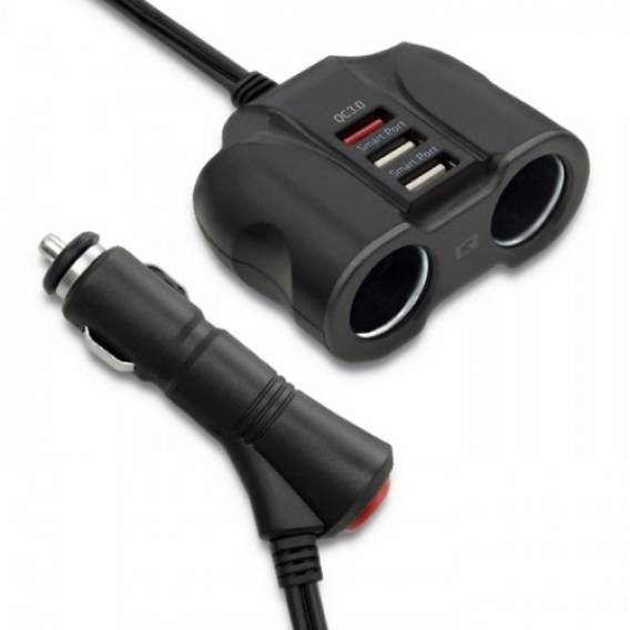 Obrázok pre Qoltec 50640 Nabíječka do auta 12-24V | 34W | 5V | 2.4A | 2xUSB | 1xUSB QC3.0 | 2x zapalovač cigaret + kabel 0,9 m