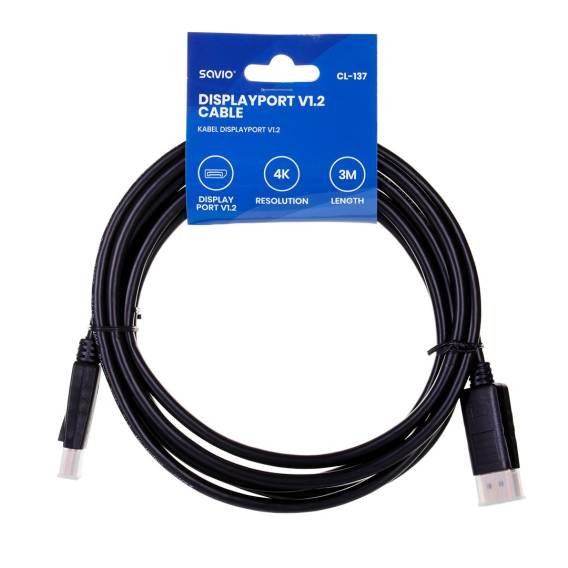 Obrázok pre Savio CL-137 DisplayPort kabel 3 m Černá