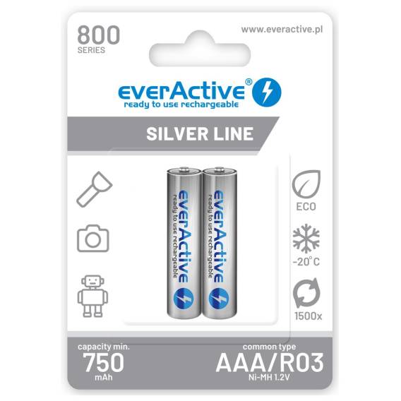 Obrázok pre Nabíjecí baterie everActive Ni-MH R03 AAA 800 mAh Silver Line - 2 kusy