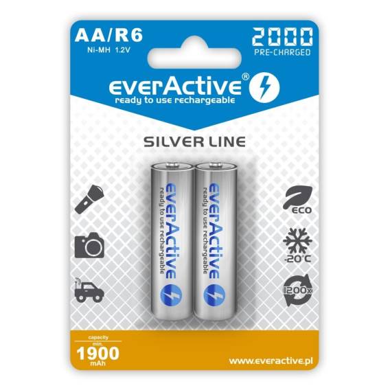 Obrázok pre Nabíjecí baterie everActive Ni-MH R6 AA 2000 mAh Silver Line - 2 kusy