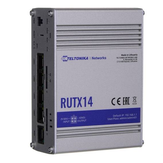 Obrázok pre Teltonika RUTX14 bezdrátový router Gigabit Ethernet Dvoupásmový (2,4 GHz / 5 GHz) 4G LTE CAT12 Šedá
