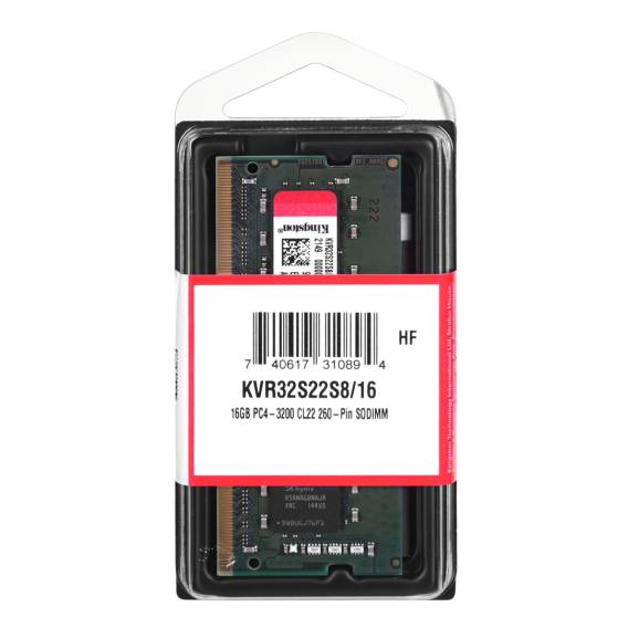 Obrázok pre Kingston Technology KVR32S22S8/16 paměťový modul 16 GB 1 x 16 GB DDR4 3200 MHz